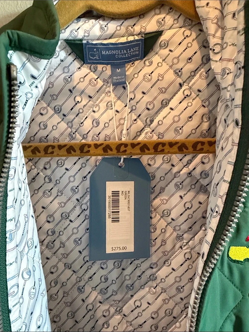2026 Masters Green Quilted Jacket with Embroidered Yellow Logo - Picture 2 of 6